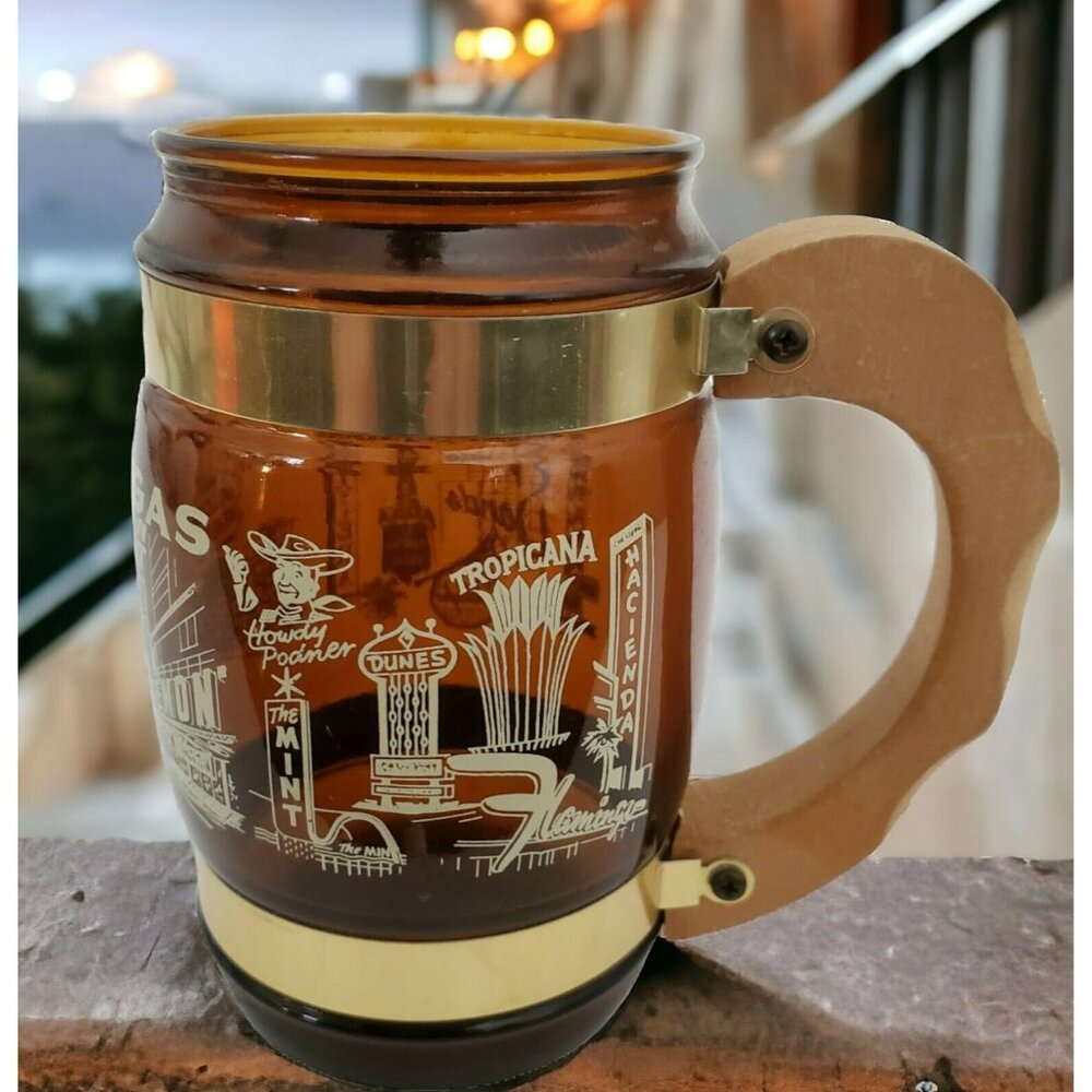 VTG Siesta Ware Barrel Glass Las Vegas Casino Brown Beer Mug Cup Sands Stardust